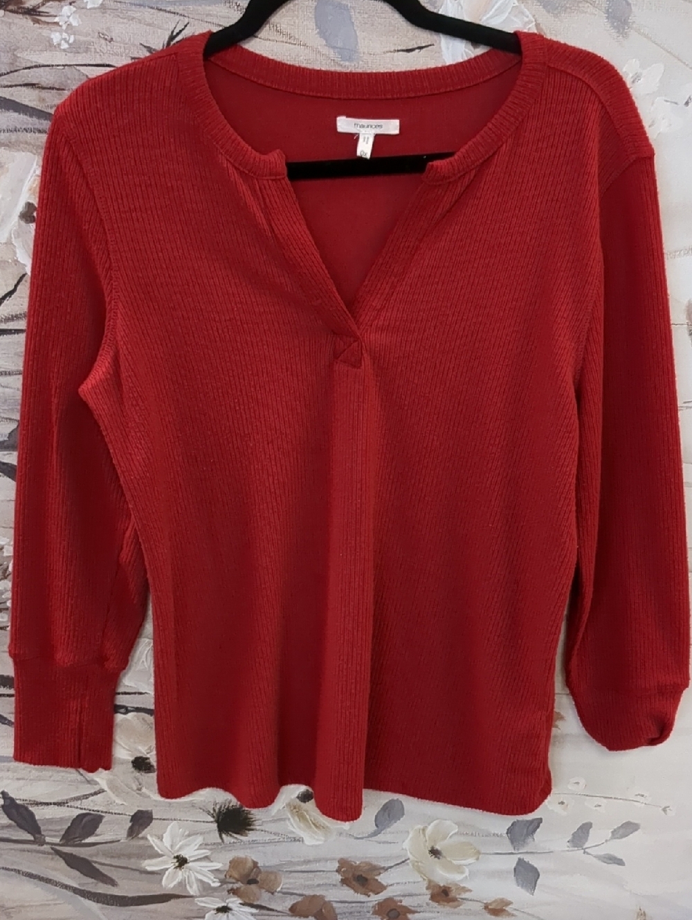 Maurices Red Ribbed V Neck Shirt